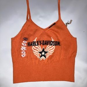 Harley Davidson Women's Sleeveless Spaghetti Tank Top Orange Sweater Knit New M